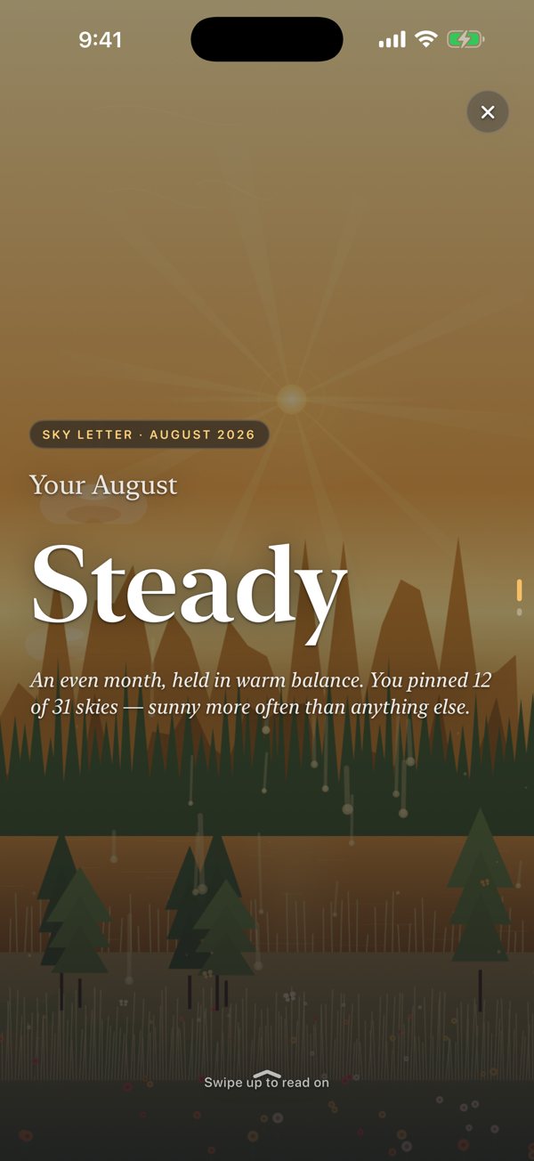 A monthly Sky Letter reading Steady